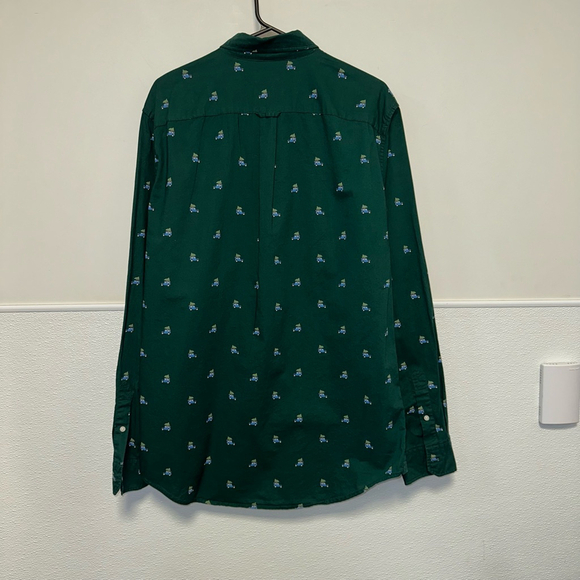American Eagle Men’s Top Button Down Large Tall Green Car Christmas Long Sleeve - Picture 11 of 14
